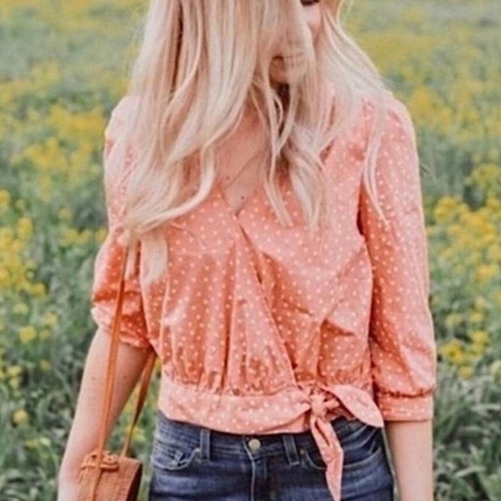 Madewell Star Scatter 3/4 Sleeve True Wrap Style Tie Detail Blouse Size Medium